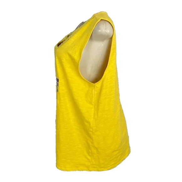 Grace Elements + XXL Bumble Bee Yellow Applique Detail Split Neck Sleeveless Tee - Picture 5 of 6